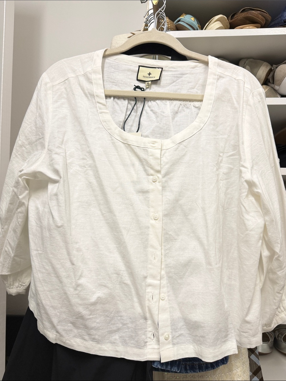Tuckernuck White Button-Front Scoop Neck Cotton Top